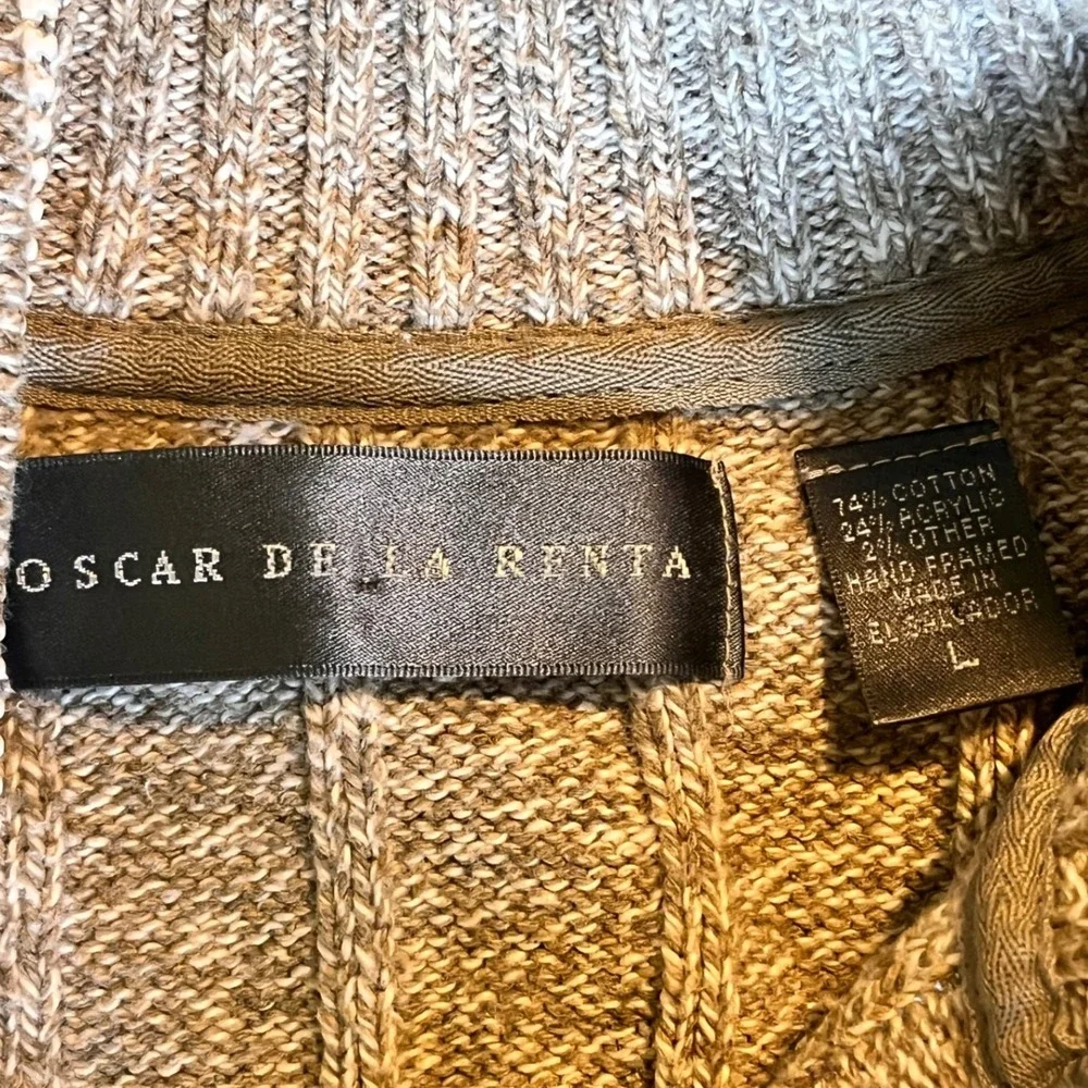 Oscar de la Renta Mens Quarter Zip Sweater Tan Ribbed Cotton Blend‎ Large L